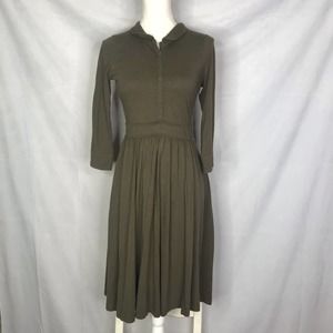 Boden olive green half button up collared long sleeves aline dress